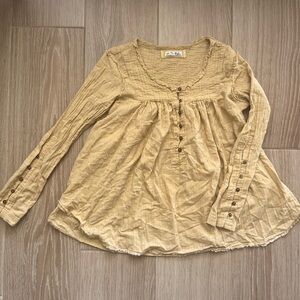 We The Free Women’s TanButton-Up Flowy Tunic Blouse 100% Cotton Size Medium